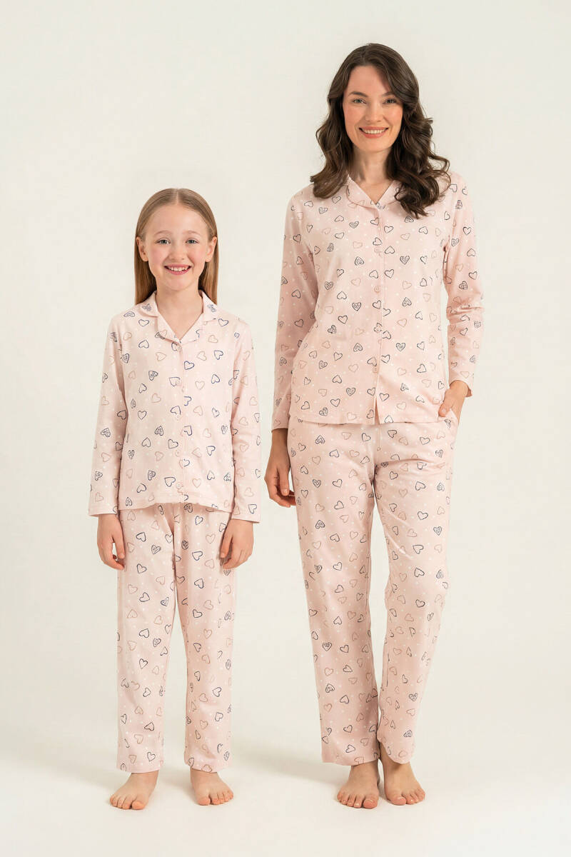 Rolypoly Anne Kız %100 Pamuk Hearts Pembe Gömlek Pijama Takımı RP3903-A-V1 - 1