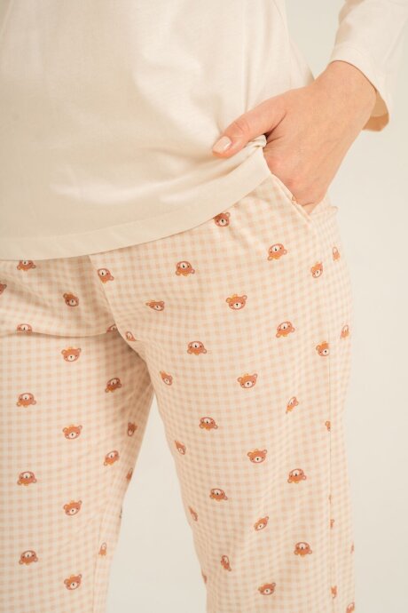 Rolypoly Anne Kız %100 Pamuk Lovely Bear Krem Uzun Kol Pijama Takım RP3916-A-V1 - 9