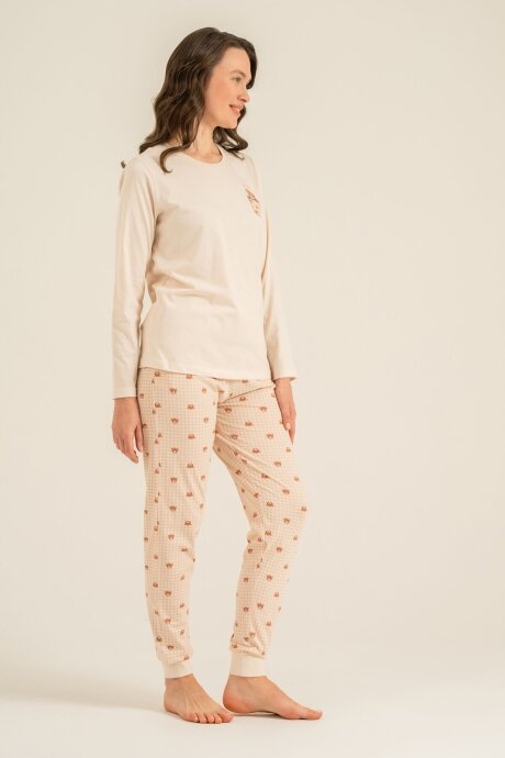 Rolypoly Anne Kız %100 Pamuk Lovely Bear Krem Uzun Kol Pijama Takım RP3916-A-V1 - 8