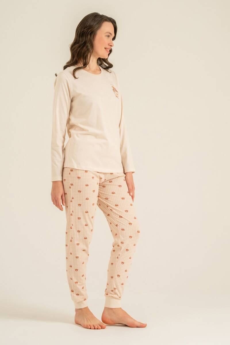 Rolypoly Anne Kız %100 Pamuk Lovely Bear Krem Uzun Kol Pijama Takım RP3916-A-V1 - 8