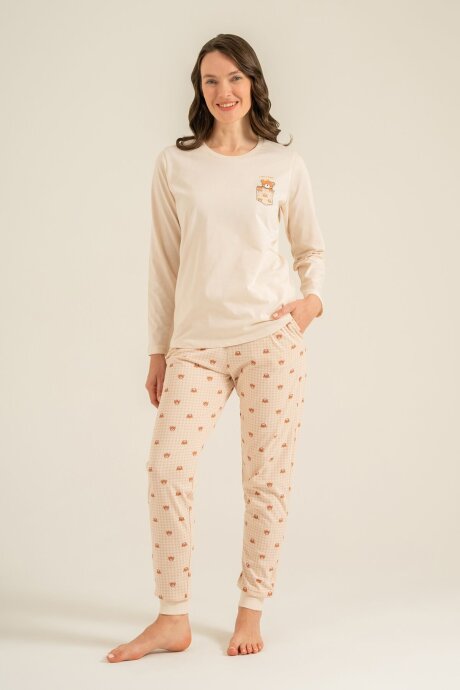 Rolypoly Anne Kız %100 Pamuk Lovely Bear Krem Uzun Kol Pijama Takım RP3916-A-V1 - 6