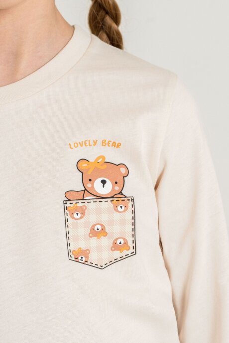 Rolypoly Anne Kız %100 Pamuk Lovely Bear Krem Uzun Kol Pijama Takım RP3916-A-V1 - 4