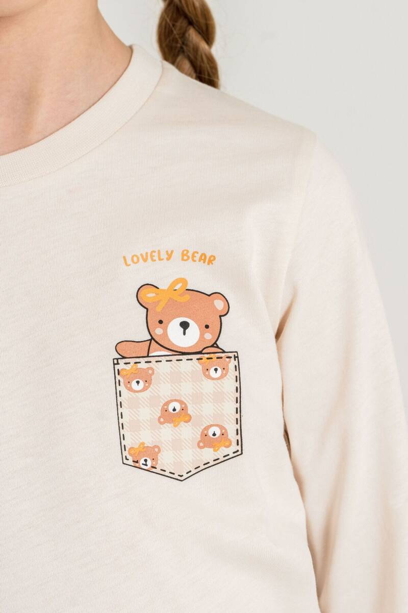 Rolypoly Anne Kız %100 Pamuk Lovely Bear Krem Uzun Kol Pijama Takım RP3916-A-V1 - 4