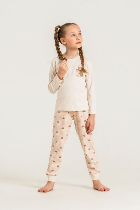 Rolypoly Anne Kız Lovely Bear Krem Uzun Kol Pijama Takım RP3916-A-V1 (1)