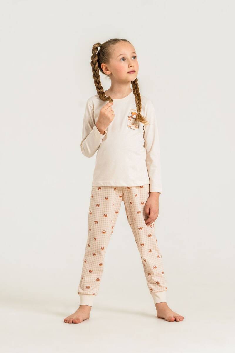 Rolypoly Anne Kız %100 Pamuk Lovely Bear Krem Uzun Kol Pijama Takım RP3916-A-V1 - 2