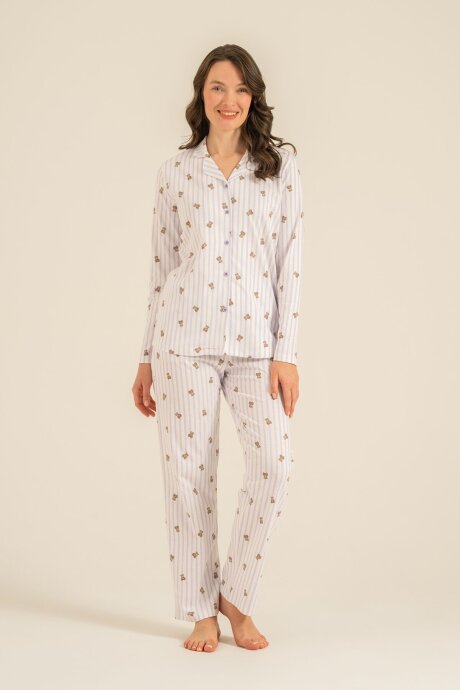 Rolypoly Anne Kız %100 Pamuk Teddy Bears Mor Gömlek Pijama Takımı RP3913-A-V2 - 6
