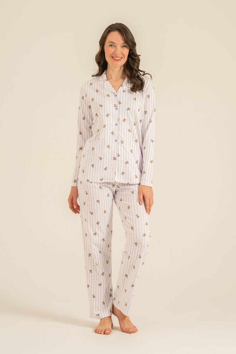 Rolypoly Anne Kız %100 Pamuk Teddy Bears Mor Gömlek Pijama Takımı RP3913-A-V2 - 6