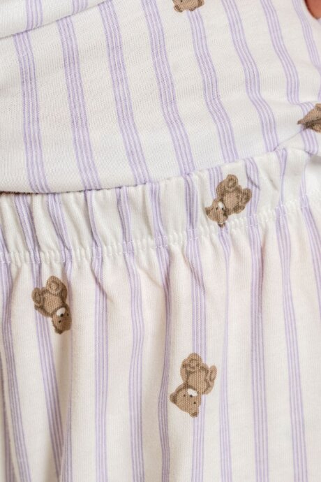 Rolypoly Anne Kız %100 Pamuk Teddy Bears Mor Gömlek Pijama Takımı RP3913-A-V2 - 5