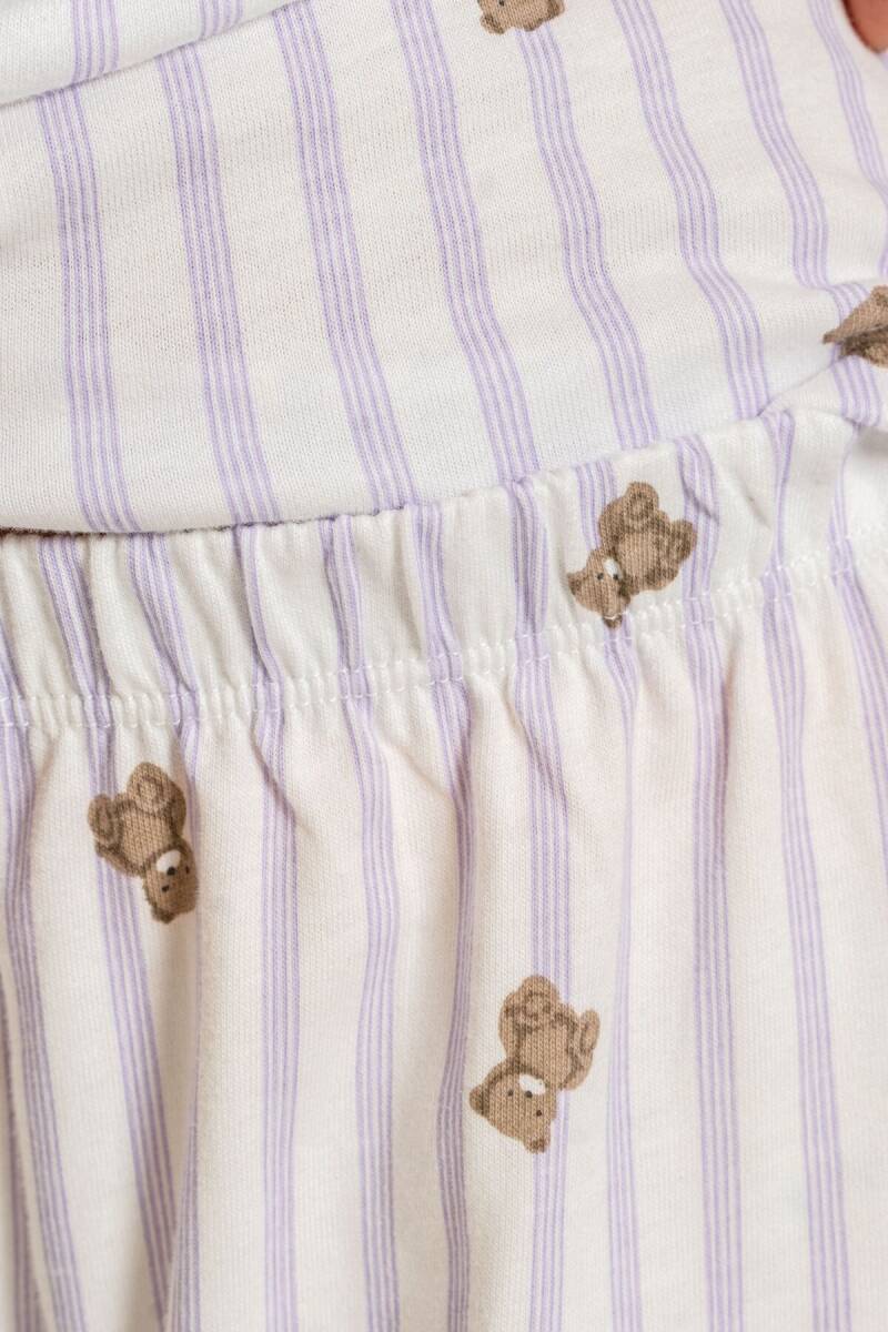Rolypoly Anne Kız %100 Pamuk Teddy Bears Mor Gömlek Pijama Takımı RP3913-A-V2 - 5