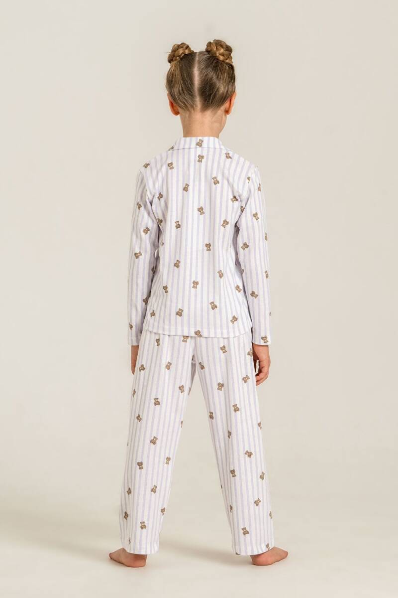 Rolypoly Anne Kız %100 Pamuk Teddy Bears Mor Gömlek Pijama Takımı RP3913-A-V2 - 3