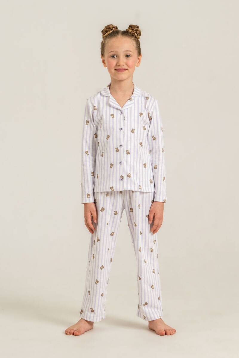 Rolypoly Anne Kız %100 Pamuk Teddy Bears Mor Gömlek Pijama Takımı RP3913-A-V2 - 2