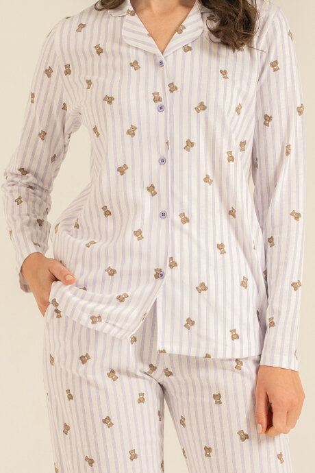 Rolypoly Anne Kız %100 Pamuk Teddy Bears Mor Gömlek Pijama Takımı RP3913-A-V2 - 7