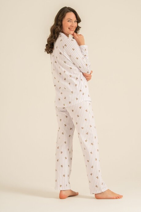 Rolypoly Anne Kız %100 Pamuk Teddy Bears Mor Gömlek Pijama Takımı RP3913-A-V2 - 9