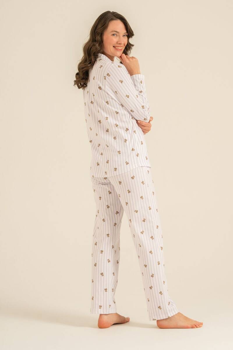 Rolypoly Anne Kız %100 Pamuk Teddy Bears Mor Gömlek Pijama Takımı RP3913-A-V2 - 9