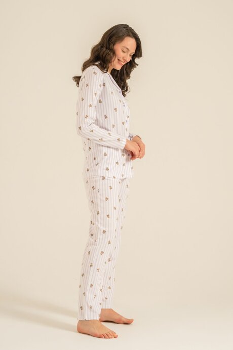 Rolypoly Anne Kız %100 Pamuk Teddy Bears Mor Gömlek Pijama Takımı RP3913-A-V2 - 8