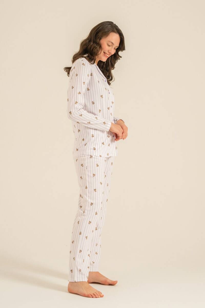 Rolypoly Anne Kız %100 Pamuk Teddy Bears Mor Gömlek Pijama Takımı RP3913-A-V2 - 8