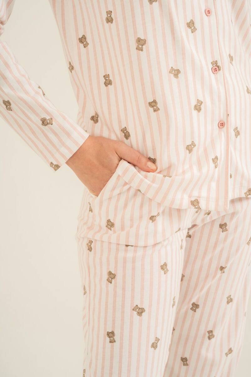 Rolypoly Anne Kız %100 Pamuk Teddy Bears Pembe Gömlek Pijama Takımı RP3913-A-V1 - 9