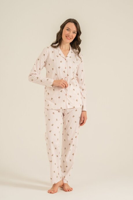 Rolypoly Anne Kız %100 Pamuk Teddy Bears Pembe Gömlek Pijama Takımı RP3913-A-V1 - 6