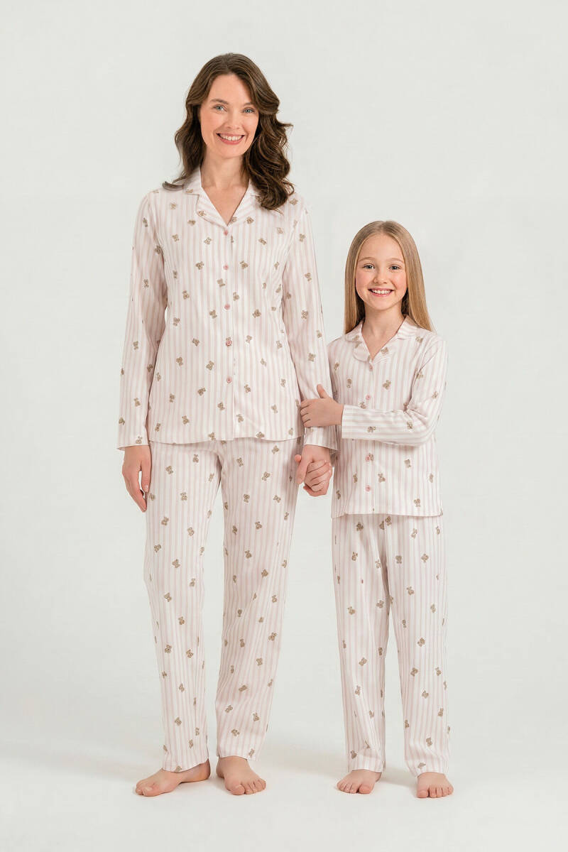 Rolypoly Anne Kız %100 Pamuk Teddy Bears Pembe Gömlek Pijama Takımı RP3913-A-V1 - 1
