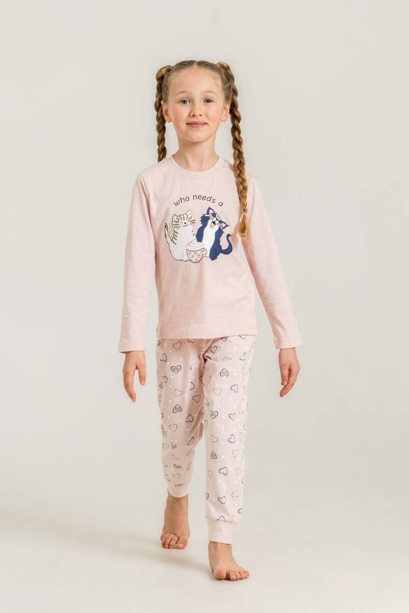 Rolypoly Anne Kız %100 Pamuk Who Needs A Hug Pembe Uzun Kol Pijama Takım RP3902-A-V1 - 5