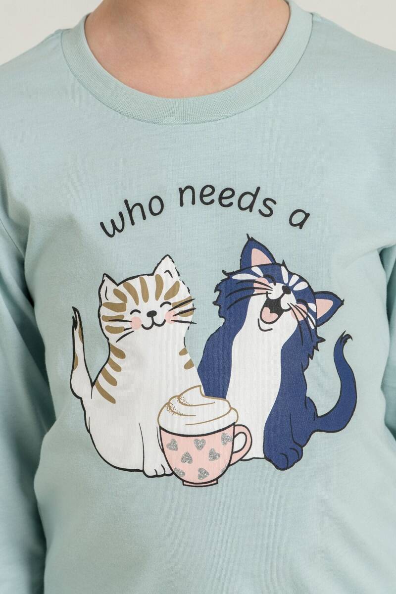 Rolypoly Anne Kız %100 Pamuk Who Needs A Hug Yeşil Uzun Kol Pijama Takım RP3902-A-V2 - 5