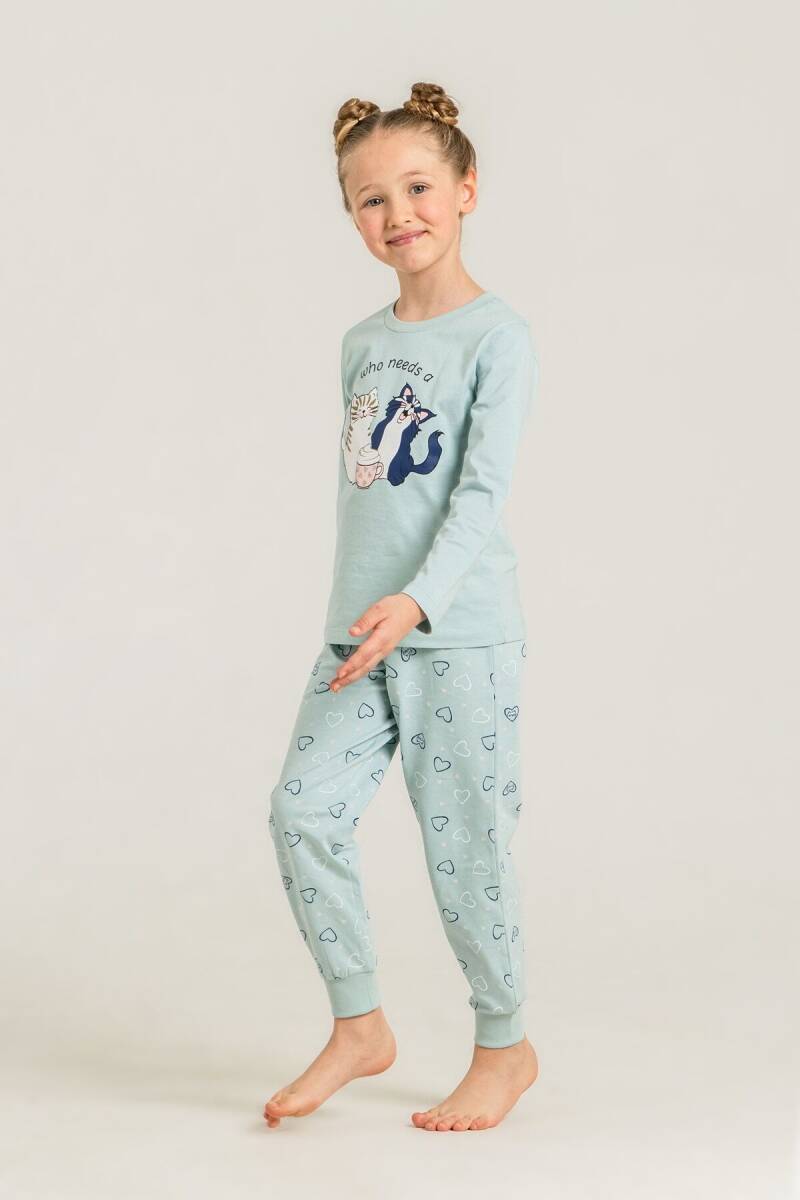 Rolypoly Anne Kız %100 Pamuk Who Needs A Hug Yeşil Uzun Kol Pijama Takım RP3902-A-V2 - 3