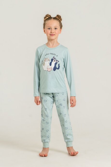 Rolypoly Anne Kız Who Needs A Hug Yeşil Uzun Kol Pijama Takım RP3902-A-V2 (1)