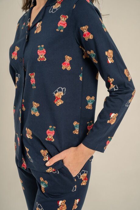 Rolypoly Anne Kız %100 Pamuk Winter Bear Lacivert Gömlek Pijama Takımı RP3919-A-V2 - 7