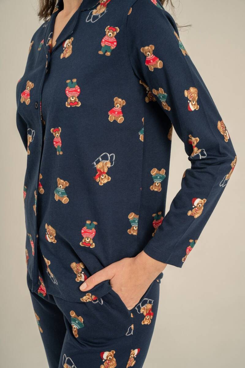 Rolypoly Anne Kız %100 Pamuk Winter Bear Lacivert Gömlek Pijama Takımı RP3919-A-V2 - 7