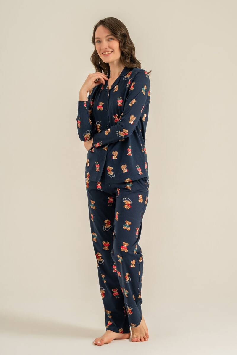 Rolypoly Anne Kız %100 Pamuk Winter Bear Lacivert Gömlek Pijama Takımı RP3919-A-V2 - 8