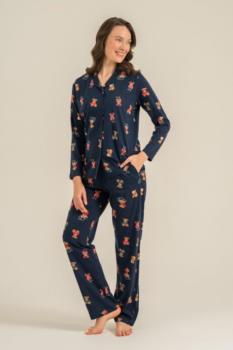 Rolypoly Anne Kız %100 Pamuk Winter Bear Lacivert Gömlek Pijama Takımı RP3919-A-V2 - 5