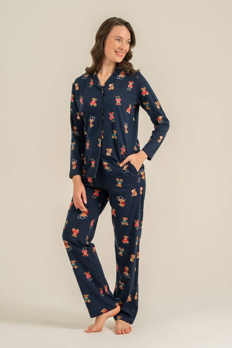 Rolypoly Anne Kız %100 Pamuk Winter Bear Lacivert Gömlek Pijama Takımı RP3919-A-V2 - 5
