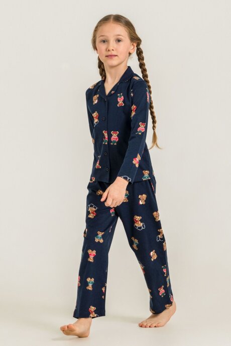 Rolypoly Anne Kız %100 Pamuk Winter Bear Lacivert Gömlek Pijama Takımı RP3919-A-V2 - 3
