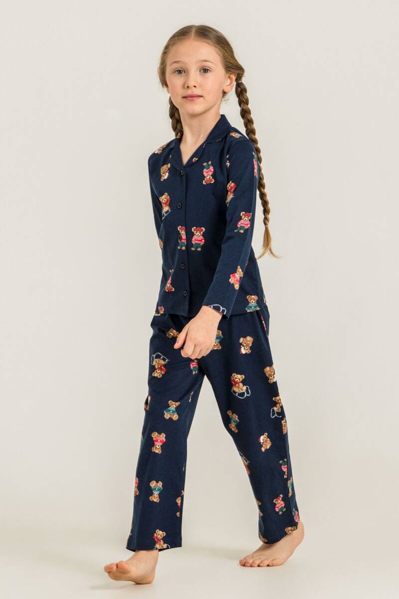 Rolypoly Anne Kız %100 Pamuk Winter Bear Lacivert Gömlek Pijama Takımı RP3919-A-V2 - 3