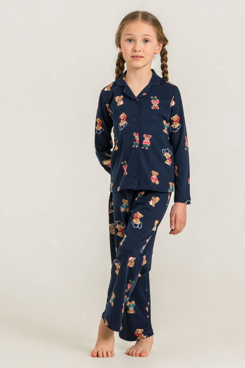 Rolypoly Anne Kız %100 Pamuk Winter Bear Lacivert Gömlek Pijama Takımı RP3919-A-V2 - 4