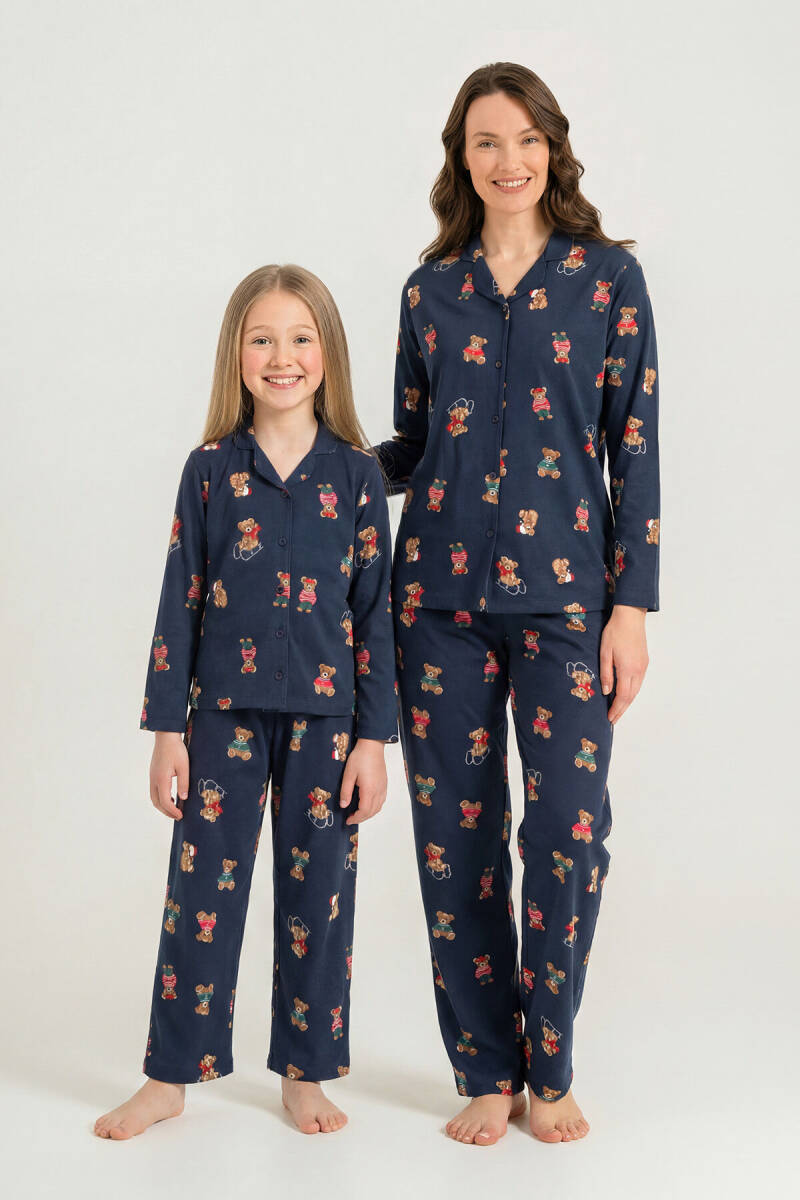 Rolypoly Anne Kız %100 Pamuk Winter Bear Lacivert Gömlek Pijama Takımı RP3919-A-V2 - 1