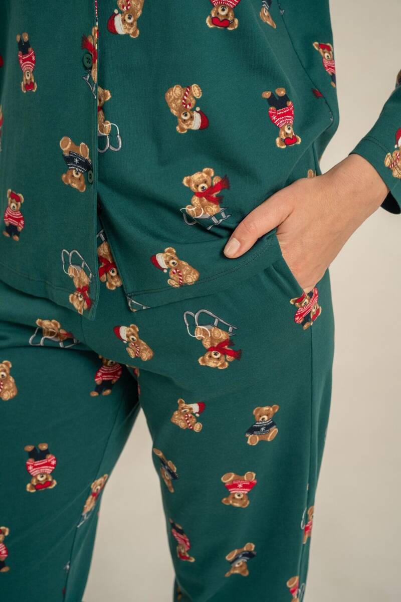 Rolypoly Anne Kız %100 Pamuk Winter Bear Yeşil Gömlek Pijama Takımı RP3919-A-V1 - 8