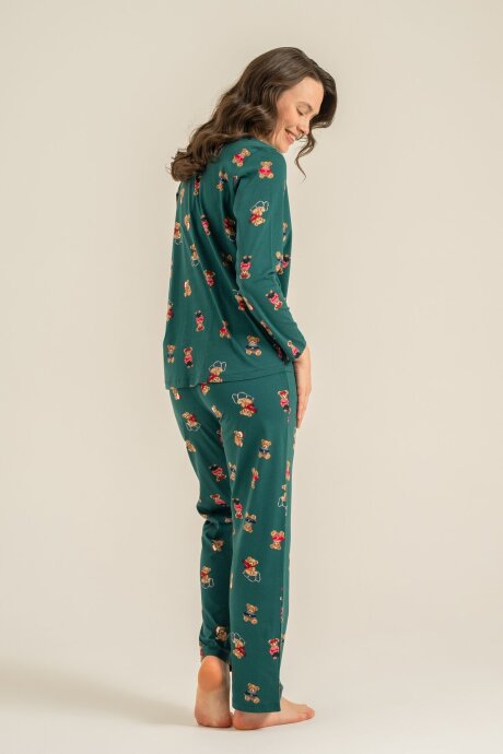 Rolypoly Anne Kız %100 Pamuk Winter Bear Yeşil Gömlek Pijama Takımı RP3919-A-V1 - 6
