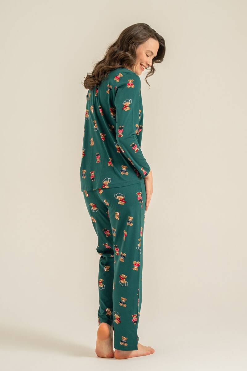 Rolypoly Anne Kız %100 Pamuk Winter Bear Yeşil Gömlek Pijama Takımı RP3919-A-V1 - 6