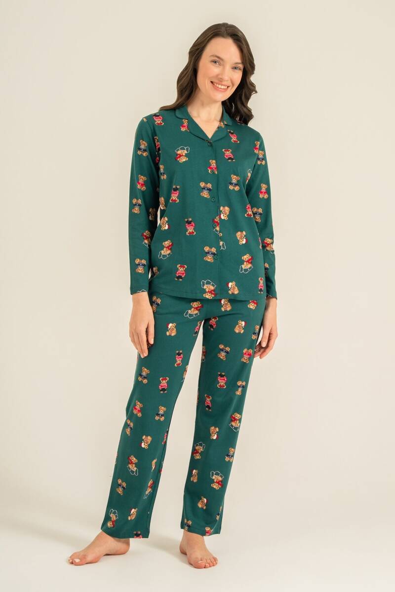 Rolypoly Anne Kız %100 Pamuk Winter Bear Yeşil Gömlek Pijama Takımı RP3919-A-V1 - 7