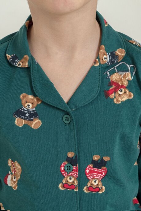 Rolypoly Anne Kız %100 Pamuk Winter Bear Yeşil Gömlek Pijama Takımı RP3919-A-V1 - 4