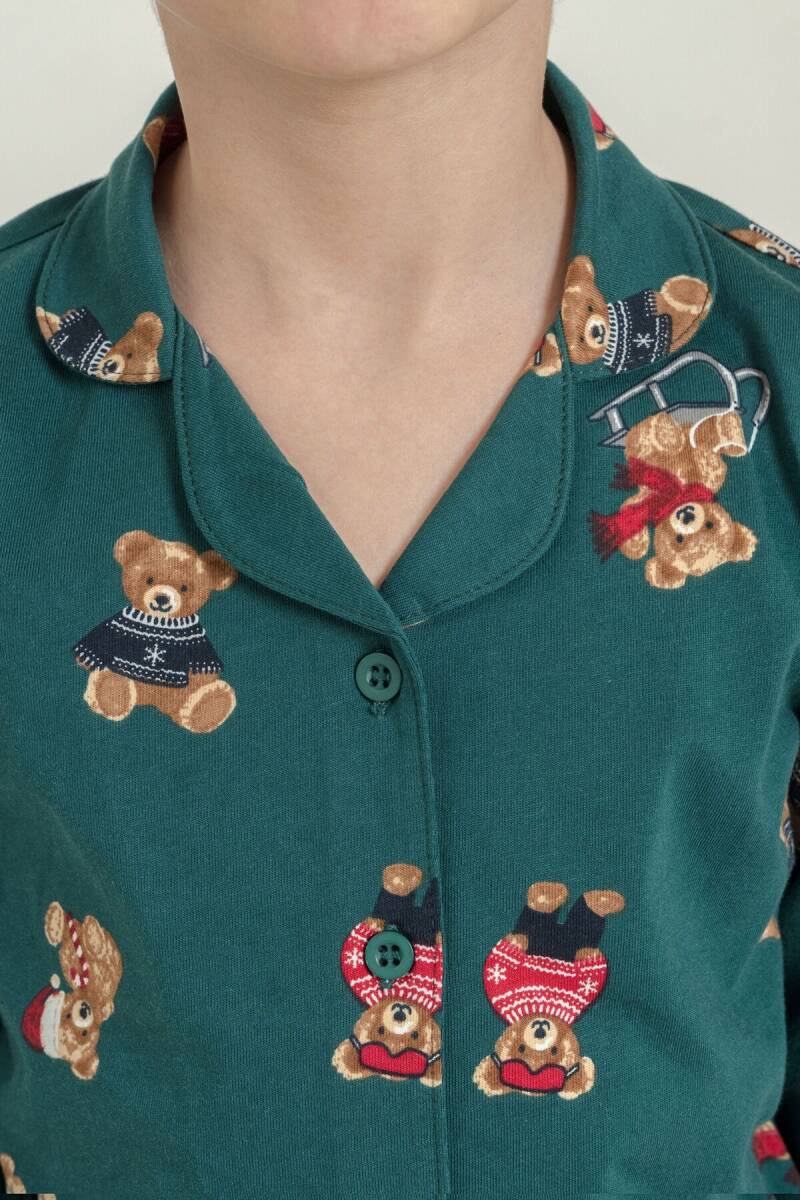 Rolypoly Anne Kız %100 Pamuk Winter Bear Yeşil Gömlek Pijama Takımı RP3919-A-V1 - 4