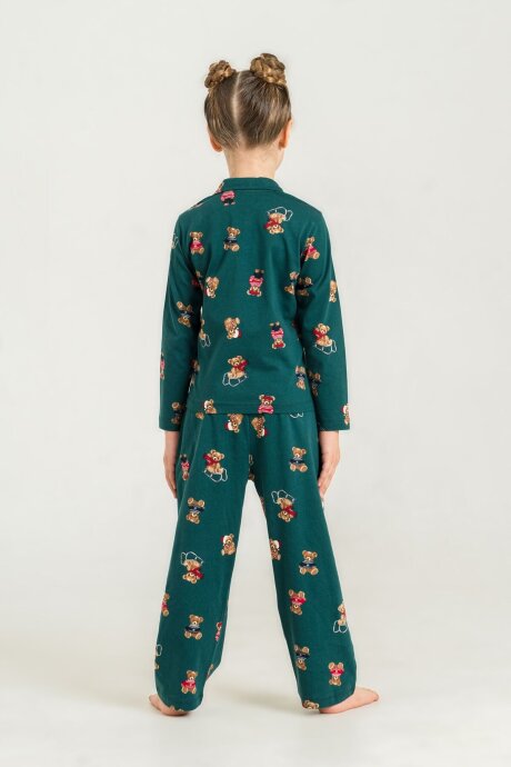 Rolypoly Anne Kız %100 Pamuk Winter Bear Yeşil Gömlek Pijama Takımı RP3919-A-V1 - 3