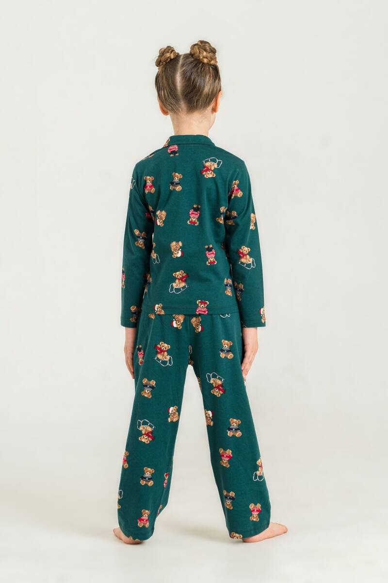 Rolypoly Anne Kız %100 Pamuk Winter Bear Yeşil Gömlek Pijama Takımı RP3919-A-V1 - 3