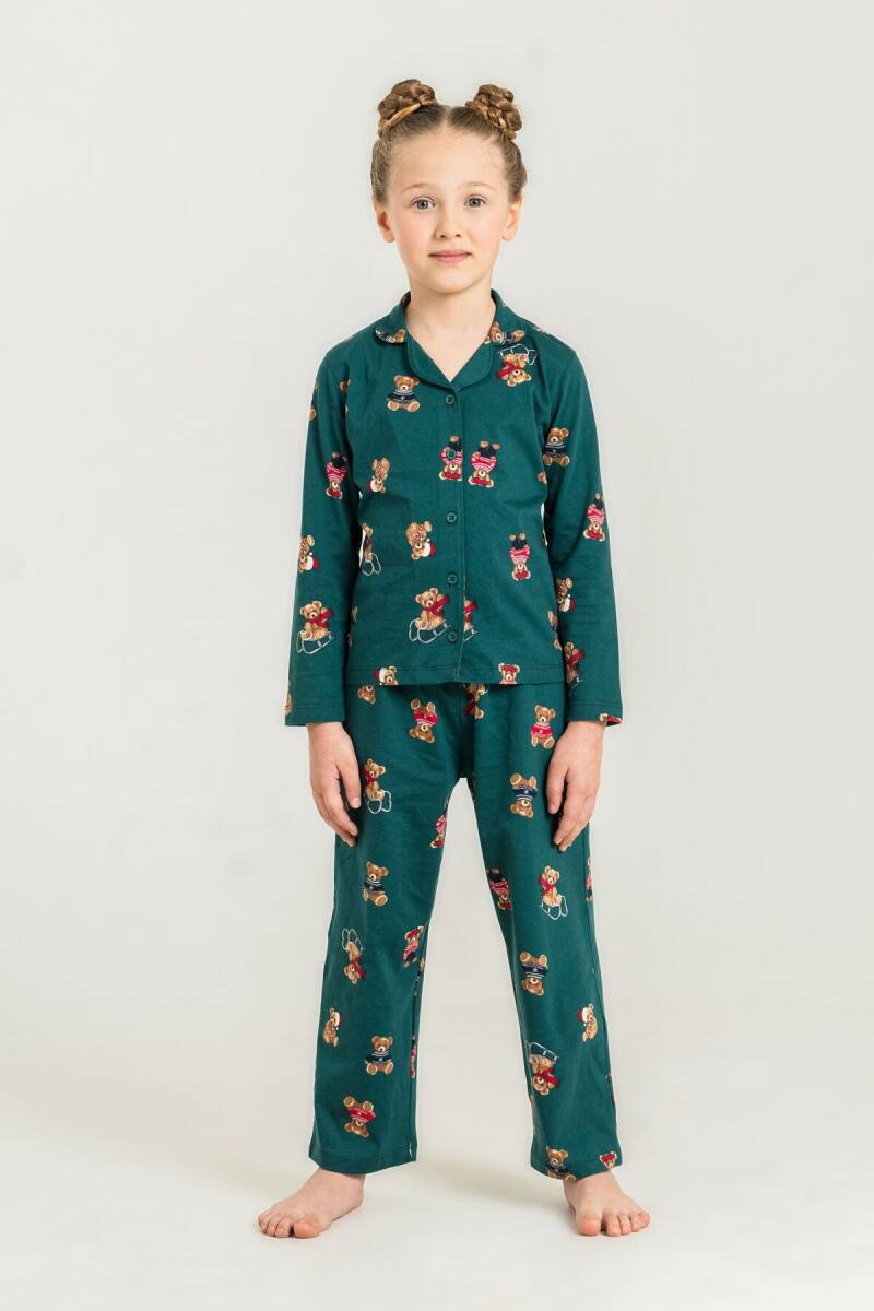 Rolypoly Anne Kız %100 Pamuk Winter Bear Yeşil Gömlek Pijama Takımı RP3919-A-V1 - 2