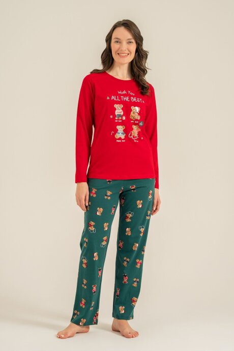 Rolypoly Anne Kız %100 Pamuk Wish You All The Best Kırmızı Uzun Kol Pijama Takım RP3918-A-V1 - 6