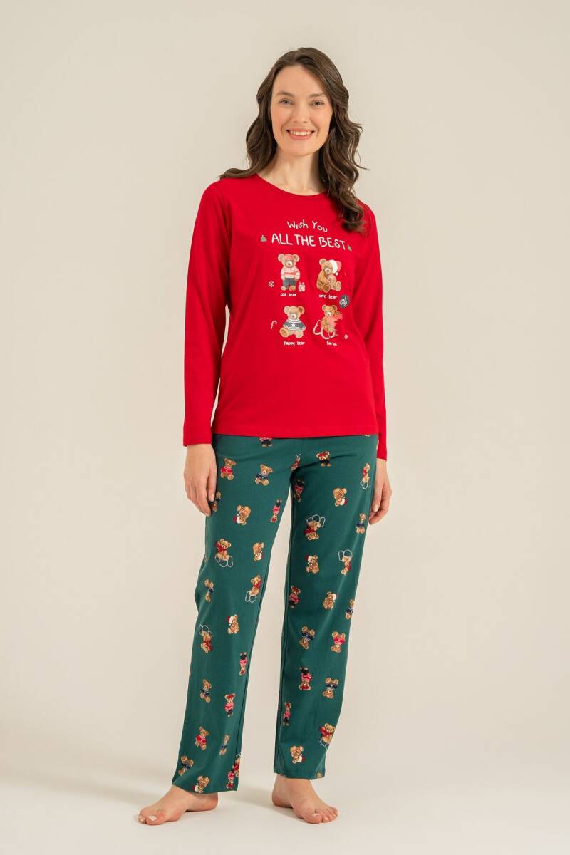 Rolypoly Anne Kız %100 Pamuk Wish You All The Best Kırmızı Uzun Kol Pijama Takım RP3918-A-V1 - 6