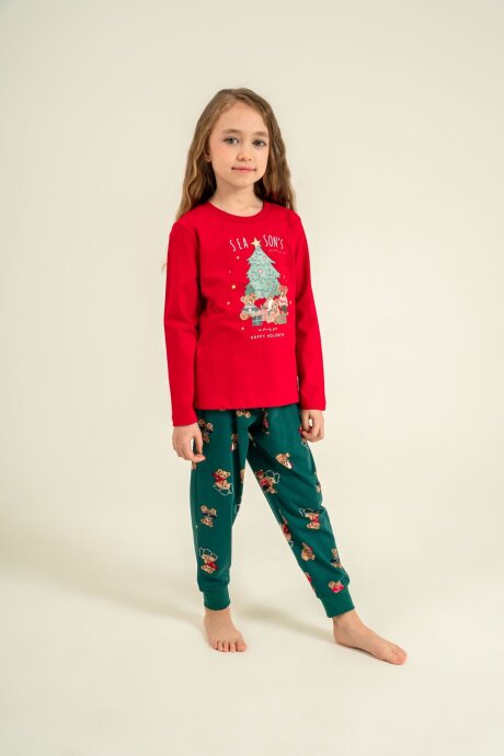Rolypoly Anne Kız %100 Pamuk Wish You All The Best Kırmızı Uzun Kol Pijama Takım RP3918-A-V1 - 4