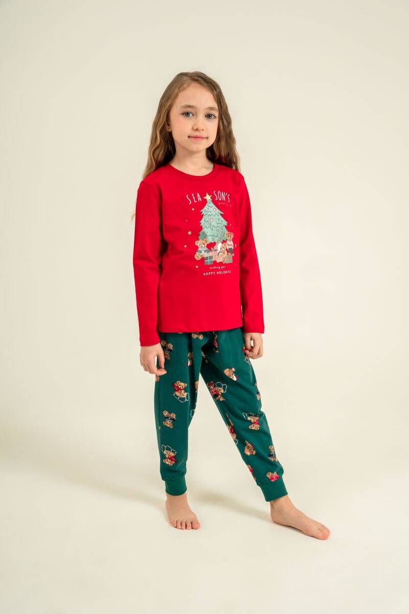 Rolypoly Anne Kız %100 Pamuk Wish You All The Best Kırmızı Uzun Kol Pijama Takım RP3918-A-V1 - 4