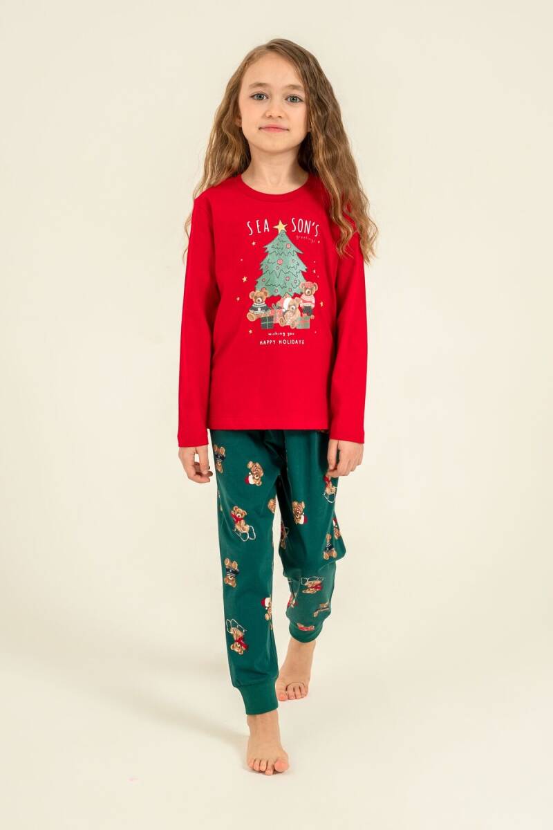 Rolypoly Anne Kız %100 Pamuk Wish You All The Best Kırmızı Uzun Kol Pijama Takım RP3918-A-V1 - 2